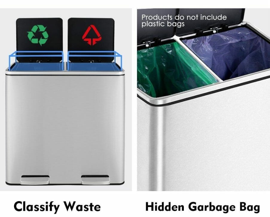 Features of a 60L Stainless Steel Step Trash and Recycle Can