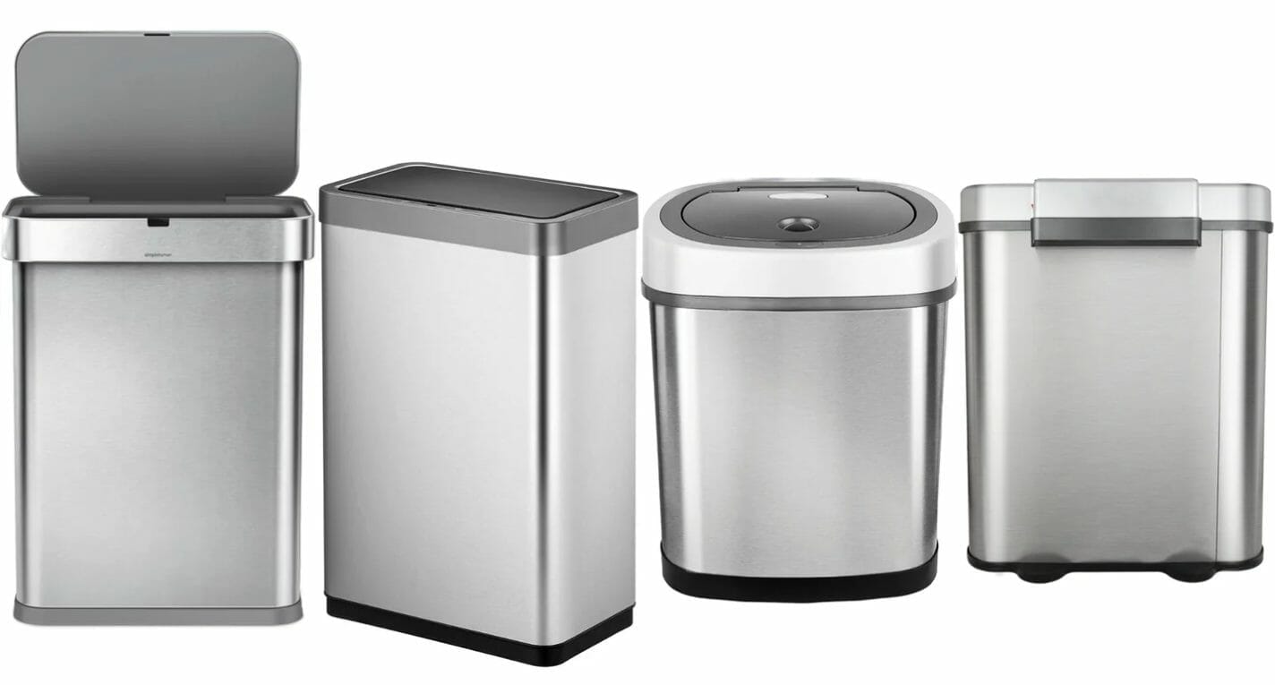 Comparing Mainstays Motion Sensor Trash Can with Glad 20 Gallon Stainless Steel Trash Can