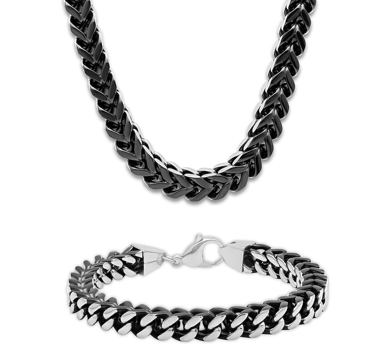 Men's Foxtail Chain Necklace & Bracelet Set Stainless Steel