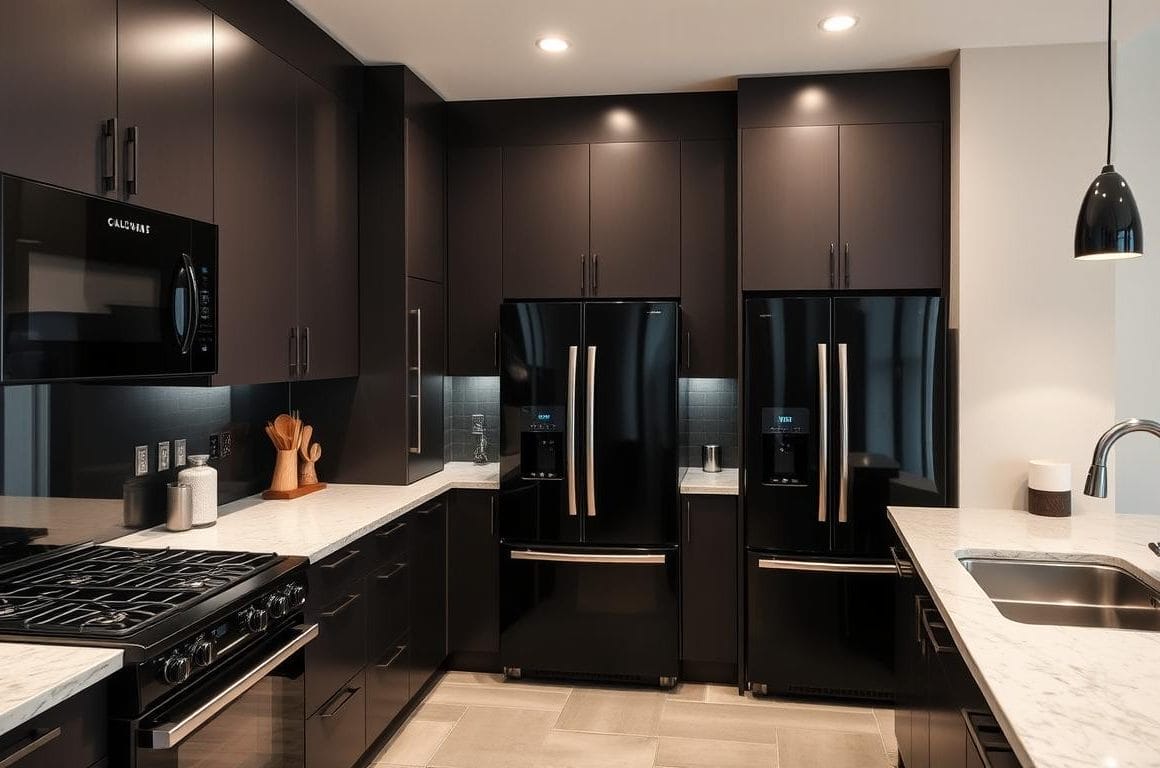 black stainless steel appliances showing stylish and contemporary feel