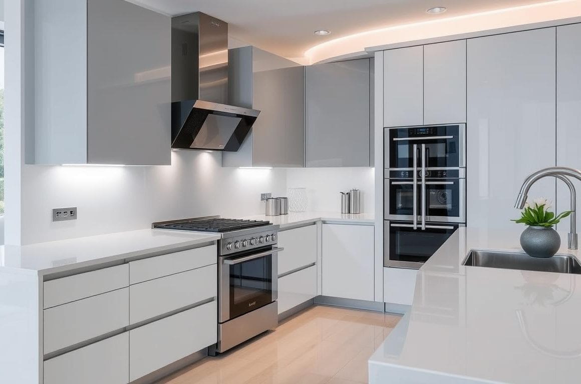 stainless steel and black appliances