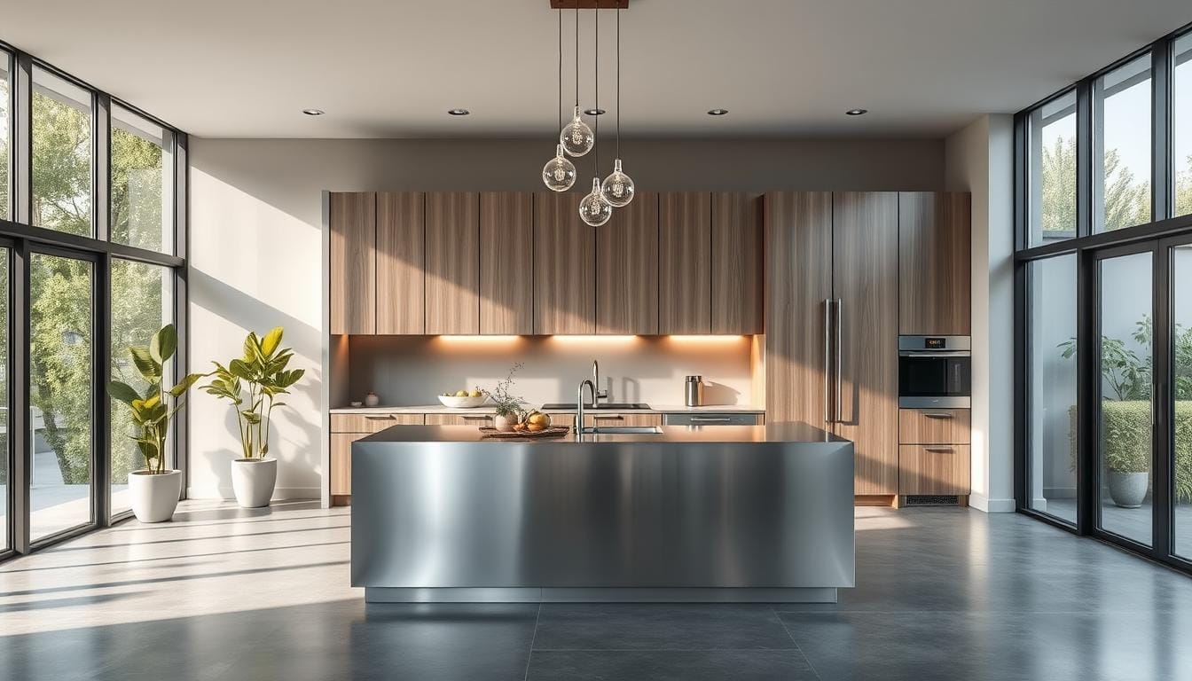 kitchen with stainless steel island