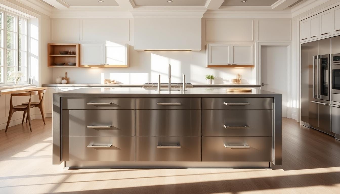 stainless steel island with drawers