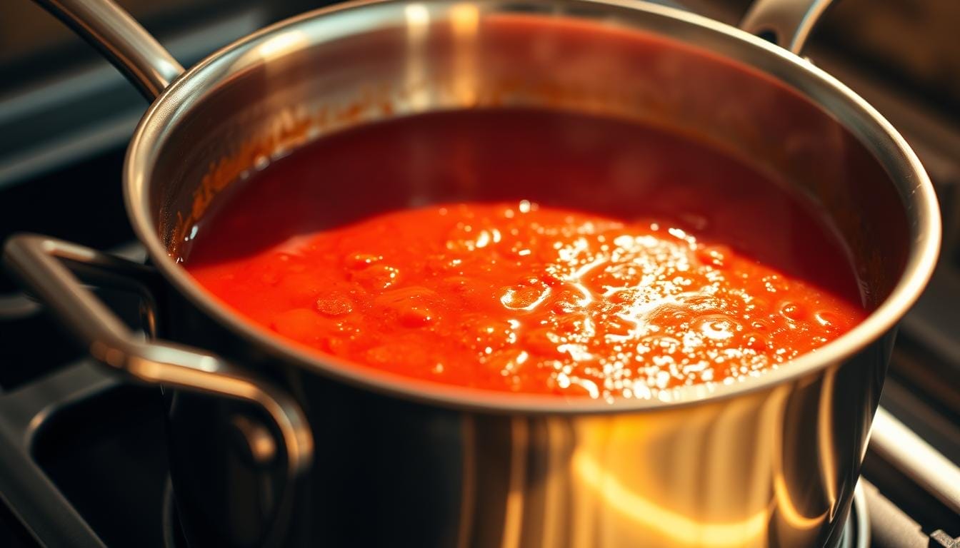 stainless steel and tomato sauce
