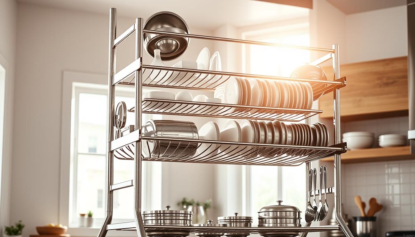 large stainless steel dish rack