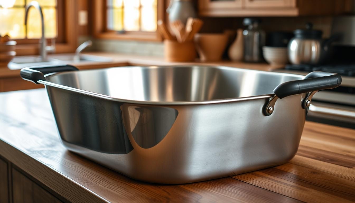 large stainless steel roasting tin