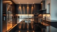 stainless steel with black appliances