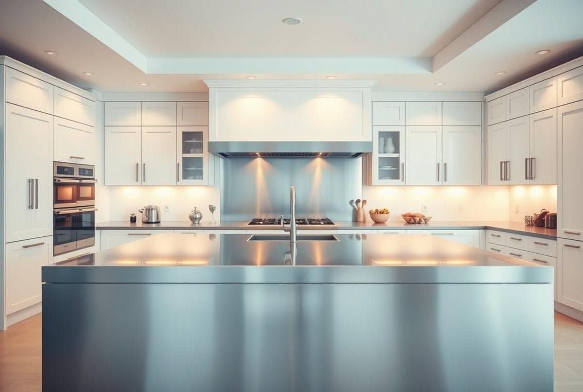 kitchen with stainless steel island