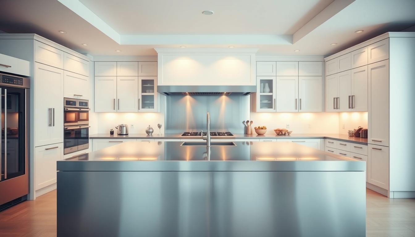 kitchen with stainless steel island